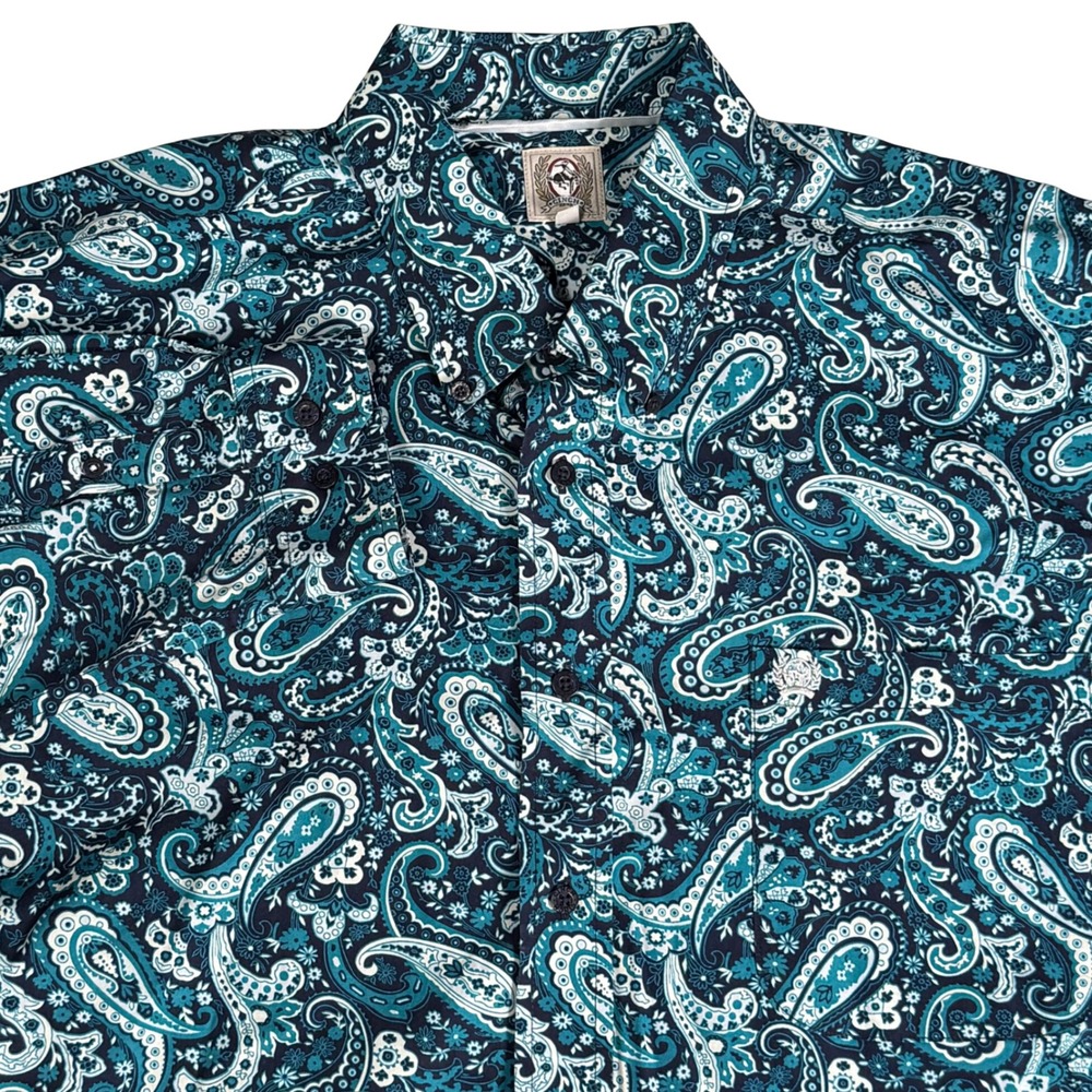 Cinch Teal Paisley Button Down Long Sleeve Western Shirt Rodeo Cowboy Mens Large